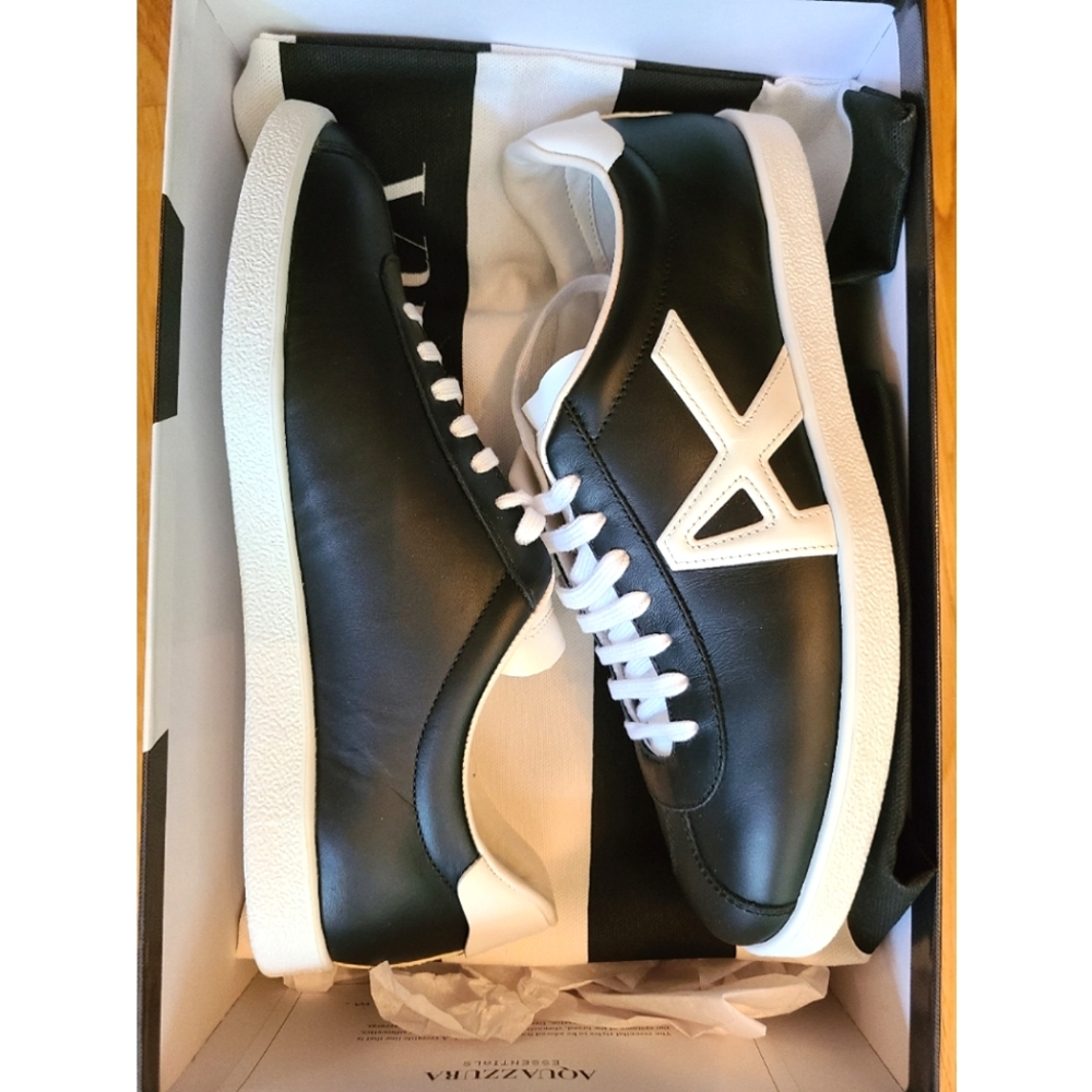 🆕️ Aquazzura The A Sneakers Black White 9.5 Preppy Streetwear Skater Minimalist - Picture 9 of 13